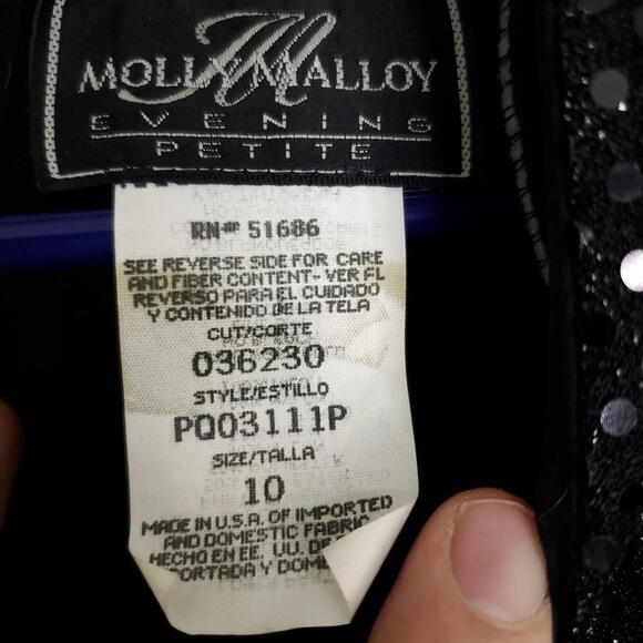 Molly Malloy Dress Womens 10 Petite Sequin Bow Waist Short Sleeves Modest - Picture 7 of 11